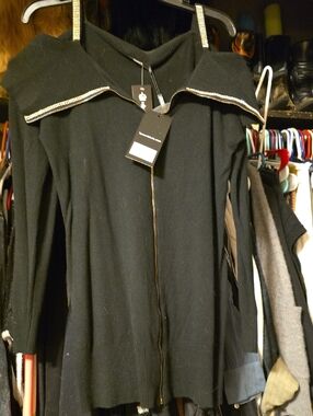 Women's Black Zip-Front Jacket with Rhinestone-Trim Collar